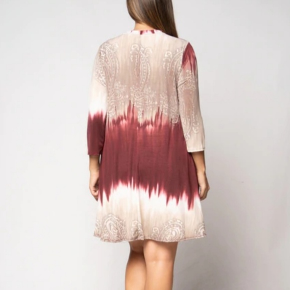 Plus size wine beige tie dye dress with pockets - Picture 5 of 5